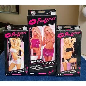 NEW Lot Silver Pink Black Tube Top & Skirt Set Womens Medium/Large Party Rave